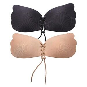 Sticky Strapless Backless Push Up Lift Up Bras 2 Pairs B Beige/Black